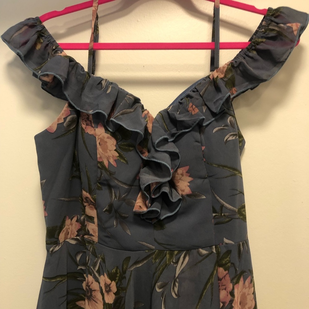 Dusty blue & pink floral dress. Fits like a Large
